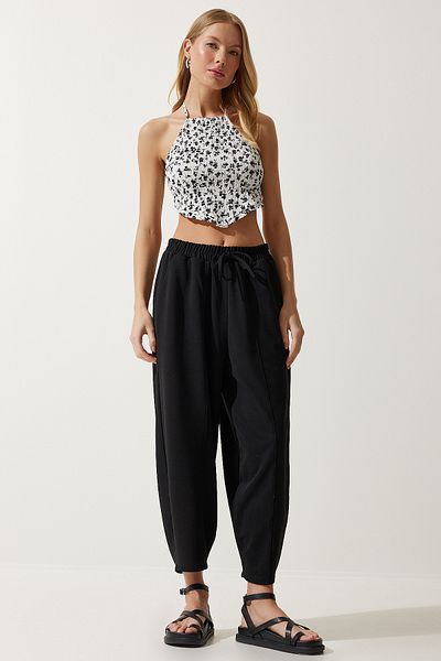 Happiness İstanbul Schwarze saisonale bequeme Shalwar-Hose für Damen OH00054