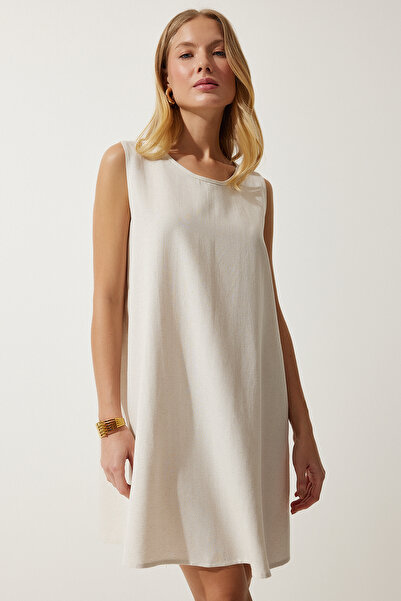 Happiness İstanbul Női krémszínű nyári vászon viszkóz csengőruha BH00416