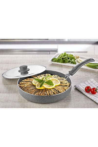 Yıldız çelik Granit 30 cm kapaklı balık tavası
