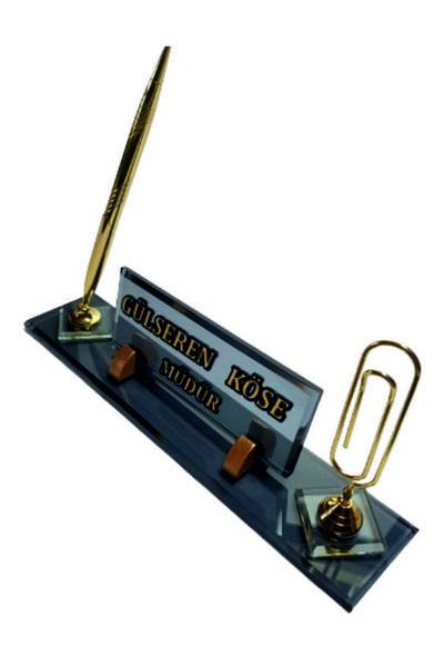 MERTKRİSTAL Kristal Masa İsimliği Kalemli Ofis Büro Makam  M555-FGOLD