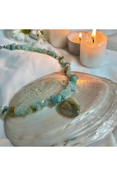 Elifsu Jewelry Amazonite Stone Broken Stone Heart Necklace