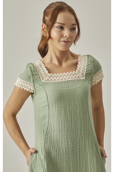 MUTİR MUSLIN COLLAR LACE POCKET MIDI DRESS
