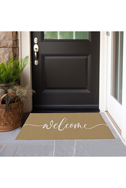 menesahome Welcome Yazılı Açık kahve Renkli İç ve Dış Kapı Önü Paspası