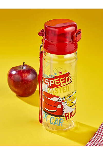 GÜZELYÜZ AVM Solo Pipetli Matara 500ml Kırmızı Arabalı Model Suluk Kapaklı Su Şişesi Öğrenci Okul Matarası