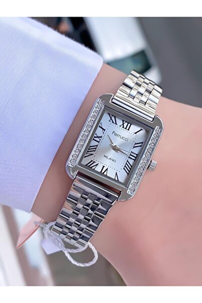 Ferrucci ساعة يد نسائية مستطيلة عتيقة بسلك معدني