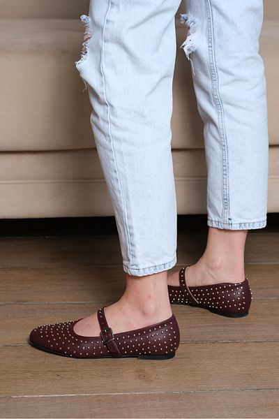 Sibel Durmaz Tely Claret Red Troc Detailed Ballerinas