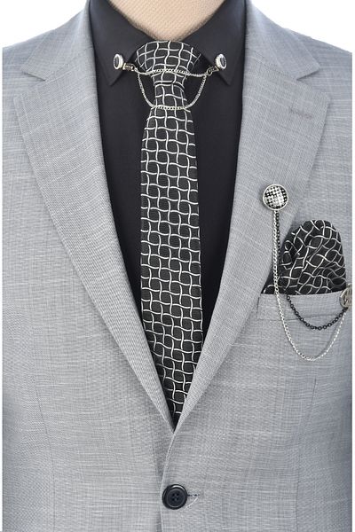 DeepSEA Men's Light Gray Double Button Double Slit Regular Cut 2-Piece Suit2300375