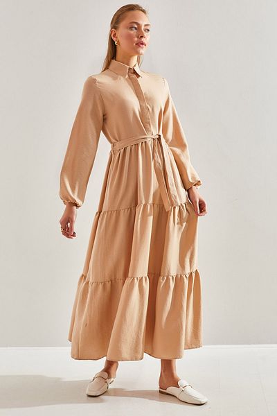 Bianco Lucci Modest Women's Buttoned Collar Flared Hijab Dress60151004