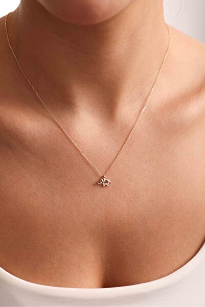 Gianfranco 14 Ayar Altın Taşlı Fil Kolye