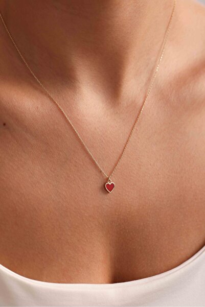Gianfranco 14 Ayar Altın Kırmızı Mineli Kalp Kolye