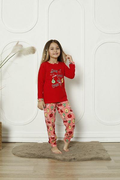 KAPİKİDS Long Sleeve Thin Fruit Printed Girl's Pajamas Set
