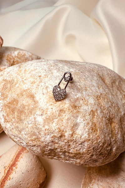 MOONİ ACCESSORİES Çelik Çengelli Iğne Taşlı Silver Gümüş Renk 316l Stainless Steel Piercing Tragus Helix