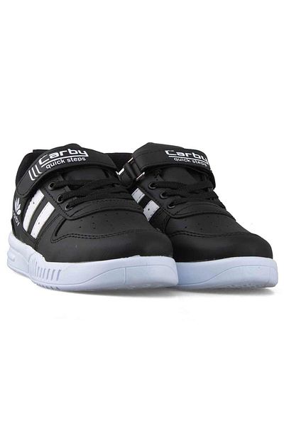Carby pantofi clasici pentru copii/ pantofi sport cu velcro elastic/ piele filet culoare alb-negru