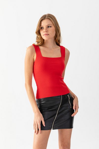 Lendora Women's Sleeveless Square Neck Ribbed Soft Textured Summer Tank Top Crop