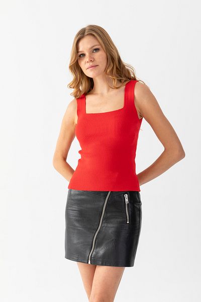 Lendora Women's Sleeveless Square Neck Ribbed Soft Textured Summer Tank Top Crop