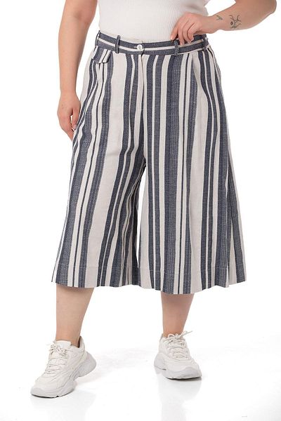 DISENTIS MODEST Large Size Wide Leg Pocket Bermuda Navy Blue Trousers