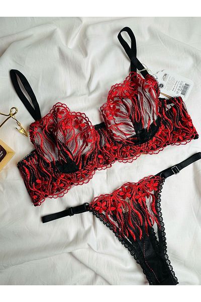 mendoza store Bralet Red Floral Legendary Bra Set