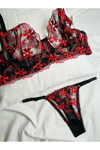 mendoza store Чорно-червоний бралет з квітковим бюстгальтером