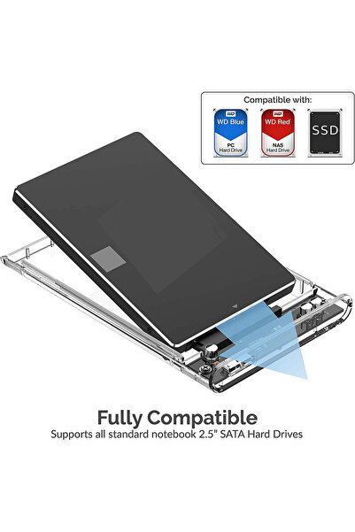 aogo Yeni Vidasız Sürgülü 2.5" USB 3.0 Harici SSD Harddisk Şeffaf Taşınabilir HDD Kutusu Transparan
