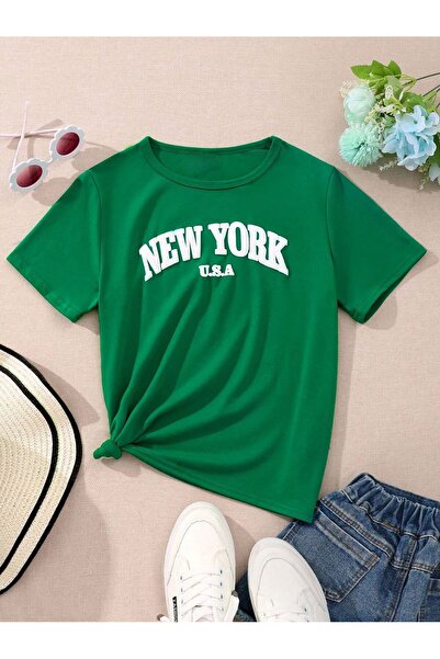 BYMEER Παιδικό πράσινο μπλουζάκι με στάμπα του Νέου Υόρκης
