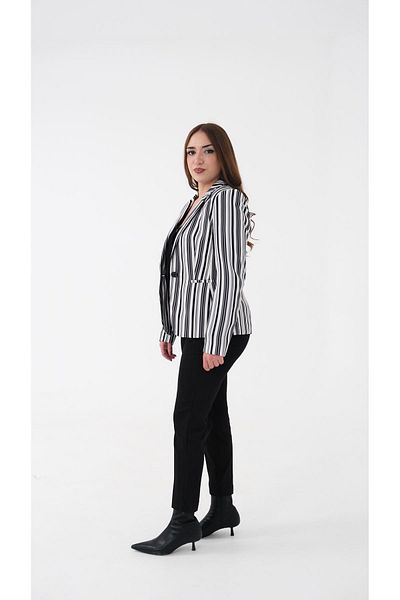 Blues Outlet BLAZER DAMA JACHETA CU UN BUTON IN dungi-ALB