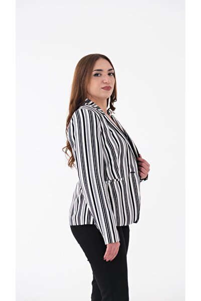 Blues Outlet BLAZER DAMA JACHETA CU UN BUTON IN dungi-ALB