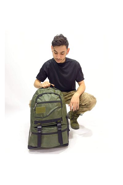 Asker Kolisi 55+10 Liter Khaki Mountaineer - Expandable Outdoor Camping Backpack