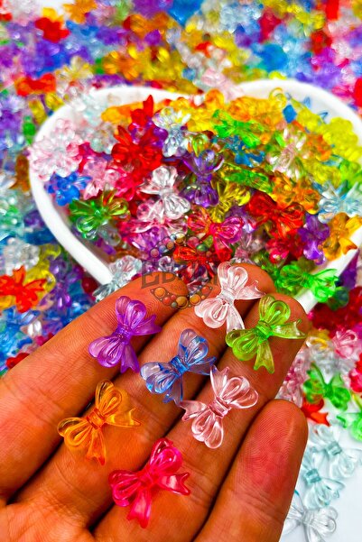 Ebruli Boncuk Renkli Fiyonk Karışık Şeffaf Boncuk Takı Yapımı Bead (25 Adet)