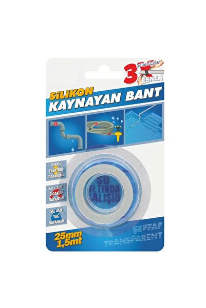 Nettekaçmaz Kendinden Kaynayan Su Geçirmez Silikon Bant Şeffaf 25mm x 1,5mt