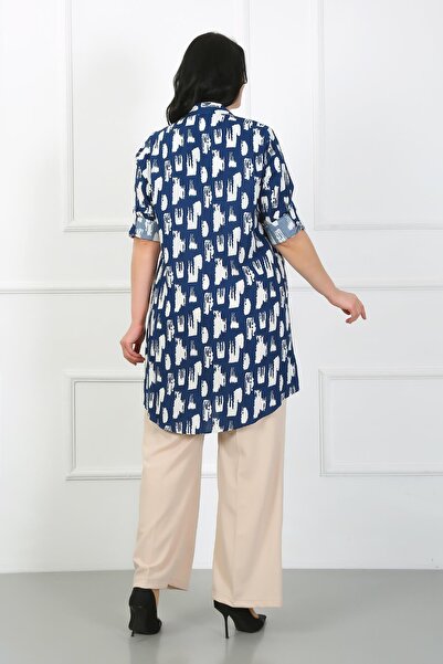 By Alba Collection Жіноча бавовняна віскозна туніка великого розміру з індіговим візерунком