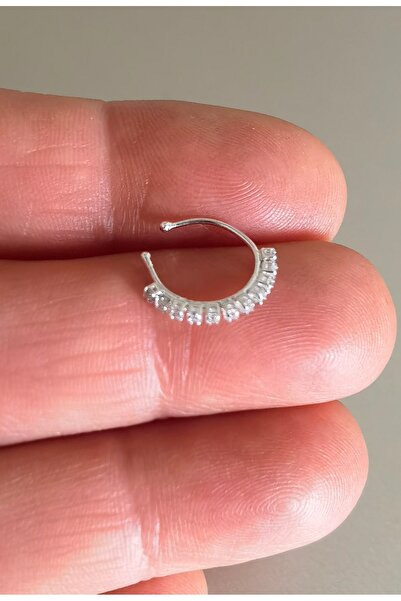 Bylin %100 925 Ayar Gümüş Top Uçlu, Zirkon Taşlı Sıkıştırma Sahte Hızma/Halka Çapı 10 Mm-1 Adet