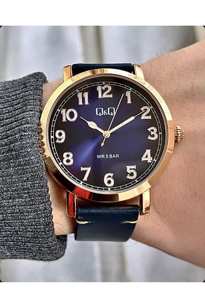 Q&Q Men's Leather Cord Wristwatch