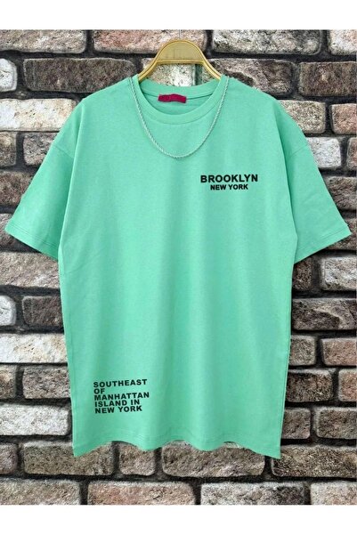 ORLONTEX Ανδρικό μπλουζάκι Aqua Green Brooklyn NY με τύπωμα oversized