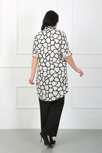 By Alba Collection Women's White Patterned Cotton Viscose Large Size Tunic