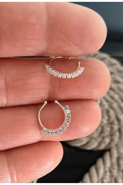 Bylin %100 925 Ayar Gümüş Top Uçlu, Zirkon Taşlı Sıkıştırma Sahte Hızma/Halka Çapı 10 Mm-1 Adet