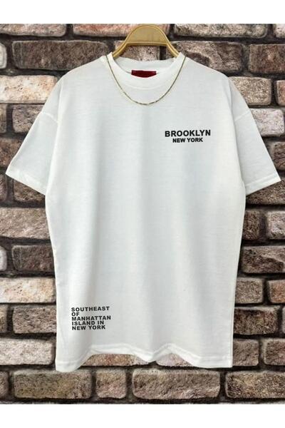 ORLONTEX Ανδρικό μπλουζάκι Λευκό Brooklyn NY με τύπωμα oversized