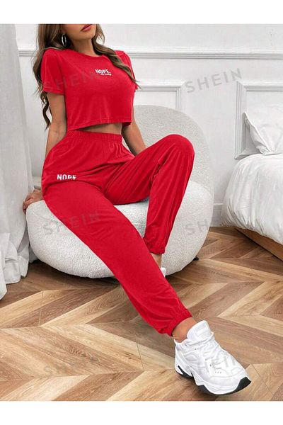 AMMA Unisex Nope Printed Bottom Top T-shirt Sweatpants Set Set