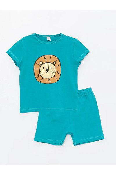 LC Waikiki LCW ECO Crew Neck Short Sleeve Printed Baby Boy Pajamas Set with Shorts