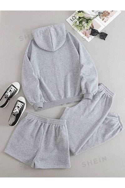 AMMA Unisex Unprinted Bottom Top Cardigan Shorts Sweatpants Set of 3