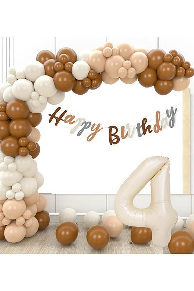 Patladı Gitti Retro Colors Large Balloon Chain and 4 Year Old Birthday Set