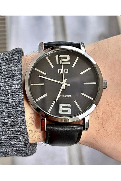 Q&Q Men's Leather Cord Wristwatch