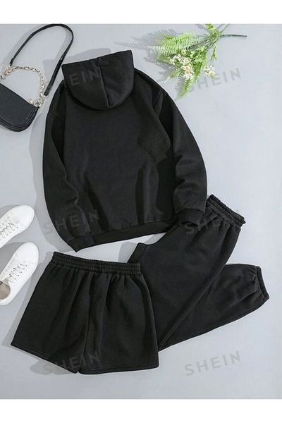 AMMA Unisex Unprinted Bottom Top Cardigan Shorts Sweatpants Set of 3