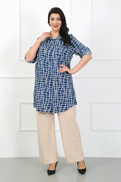 By Alba Collection Γυναικείο τουνίκ Indigo ριγέ βαμβακερή βισκόζη Plus Size