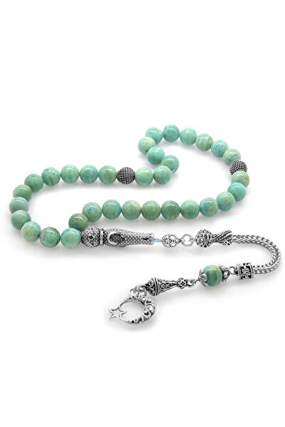 Tesbihane 925 стерлингово сребро, пискюл, ечемичен разрез, тюркоаз, амазонит, естествен камък, молитвени броеници