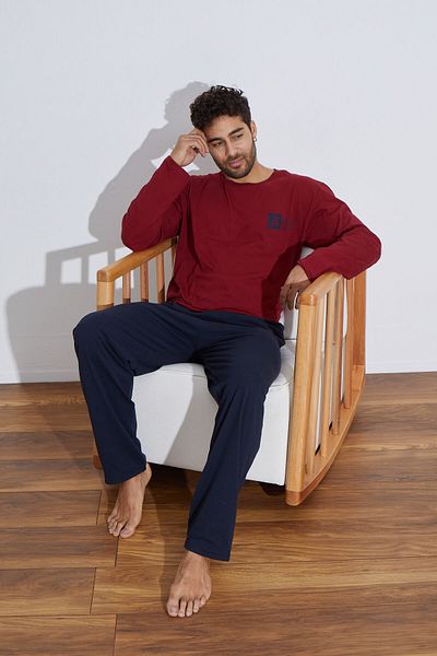 Ayans Pijama Combed Cotton Single Jersey (Thin) Long Sleeve Men's Pajama Set