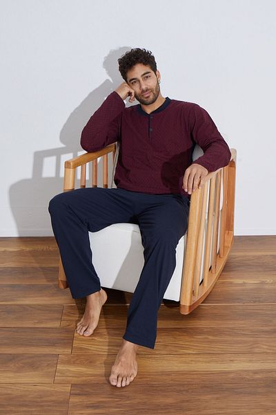 Ayans Pijama Combed Cotton Single Jersey (Thin) Jacquard Long Sleeve Men's Pajama Set