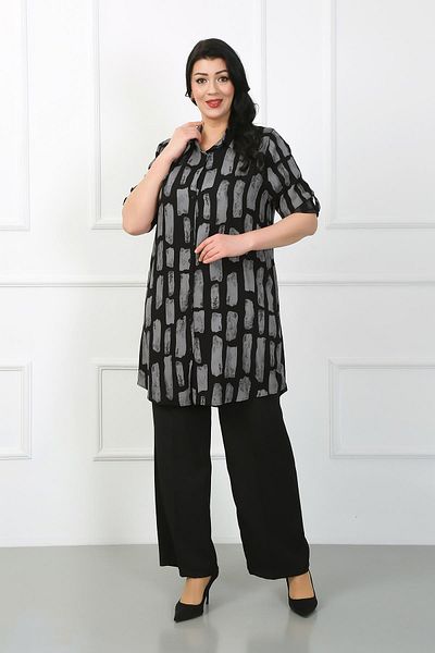 By Alba Collection Women's Black Cotton Viscose Large Size Tunic