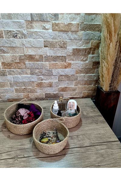 ÖRGÜM 3-Piece Decorative Mini Jute Basket - Organizer