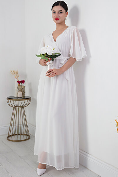 PULLIMM Double-breasted Collar Belted Chiffon Dress 22-254