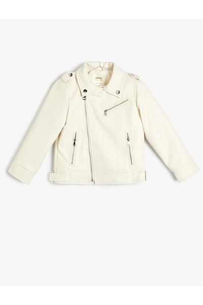 Koton Girl's Faux Leather Jacket Zippered Double Breasted Pocket